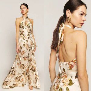 NWT Reformation Veria Maxi Silk Dress Sz 0 Bella Floral Wrap Halter Tie Neck
